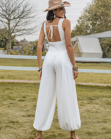 Backless Wide Strap Wide Leg Jumpsuit - ShopEasier