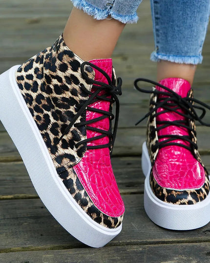 PU Leather Leopard Platform Sneakers - ShopEasier