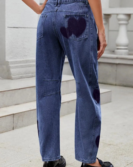 Heart Mid Rise Jeans with Pockets - ShopEasier