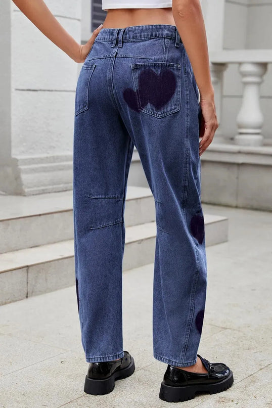 Heart Mid Rise Jeans with Pockets - ShopEasier