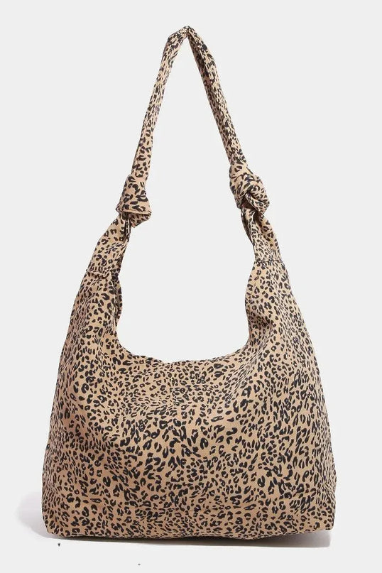 Bolso de hombro con correa anudada y estampado elegante de leopardo