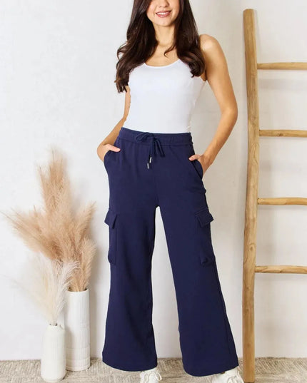 Relaxed Fit Wide-Leg Cargo Pants with Drawstring