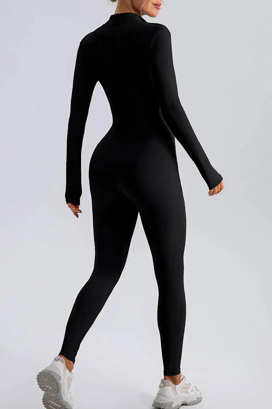 Half Zip Mock Neck Active Jumpsuit - ShopEasier