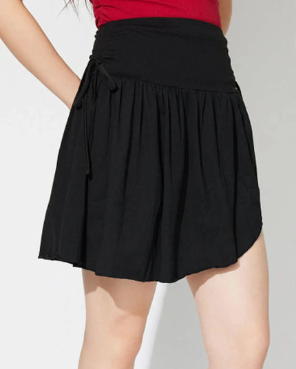 Asymmetrical Hem Mini Skirt with Side Tie Detail