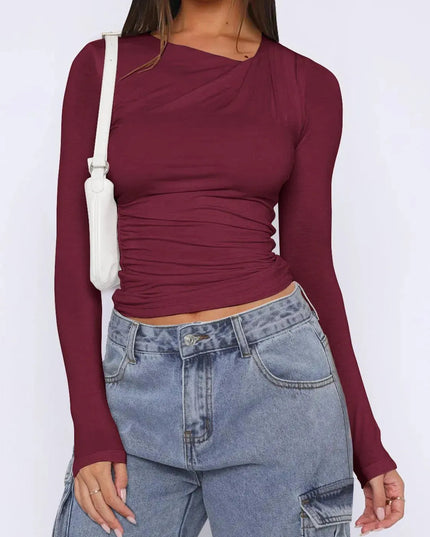 Asymmetrical Ruched Long Sleeve Top