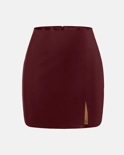 Zippered Slit Mini Skirt