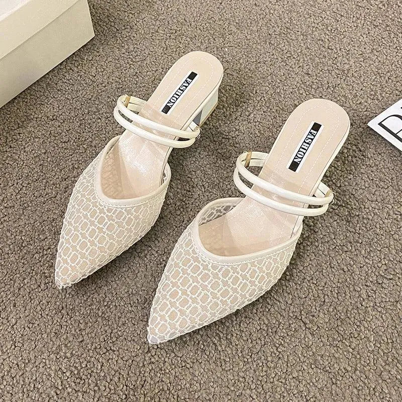 Chic Pointed Toe Block Heel Sandals