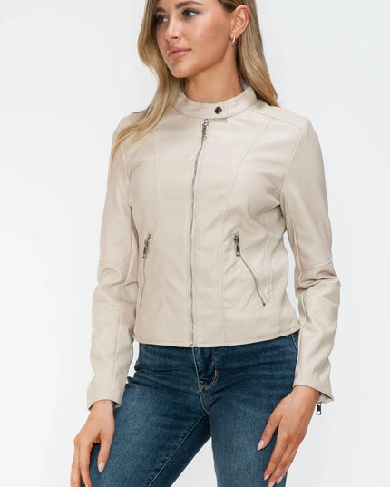 Snobbish PU Leather Zip Up Jacket with Pockets - ShopEasier