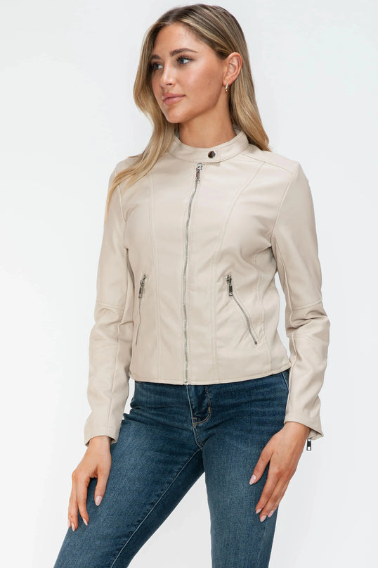 Snobbish PU Leather Zip Up Jacket with Pockets - ShopEasier