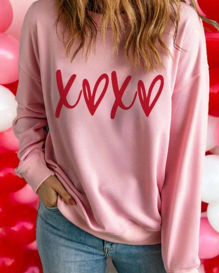 XOXO Love Heart Graphic Drop Shoulder Sweatshirt for Valentine's Day