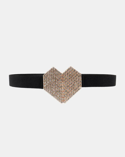 Rhinestone Heart Buckle Elastic Belt - ShopEasier