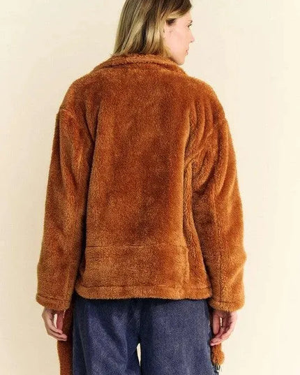 Cozy Fuzzy Collared Zip-Up Jacket by Davi & Dani