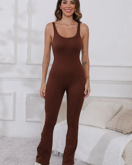 Scoop Neck Wide Strap Active Jumpsuit - ShopEasier