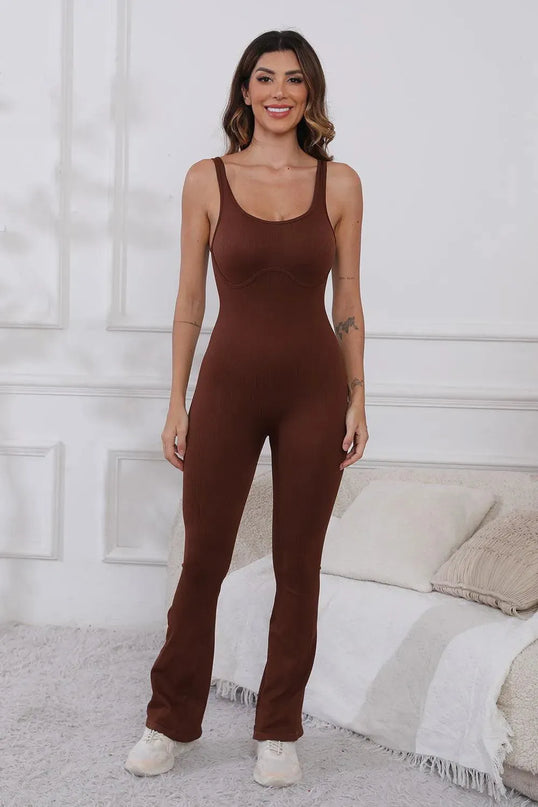 Scoop Neck Wide Strap Active Jumpsuit - ShopEasier