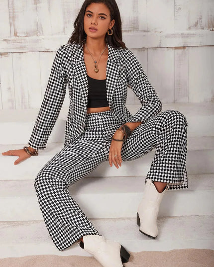 Plaid Blazer and Split Trouser Ensemble