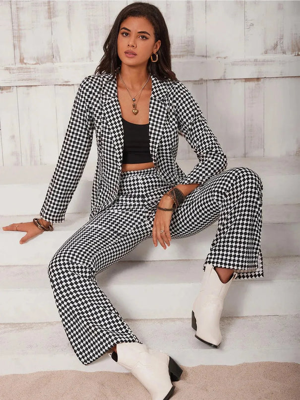 Plaid Blazer and Split Trouser Ensemble