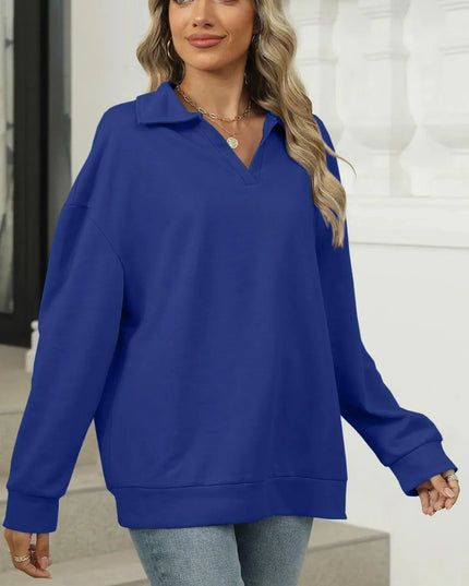 Johnny Collar Basic Long Sleeve Sweatshirt