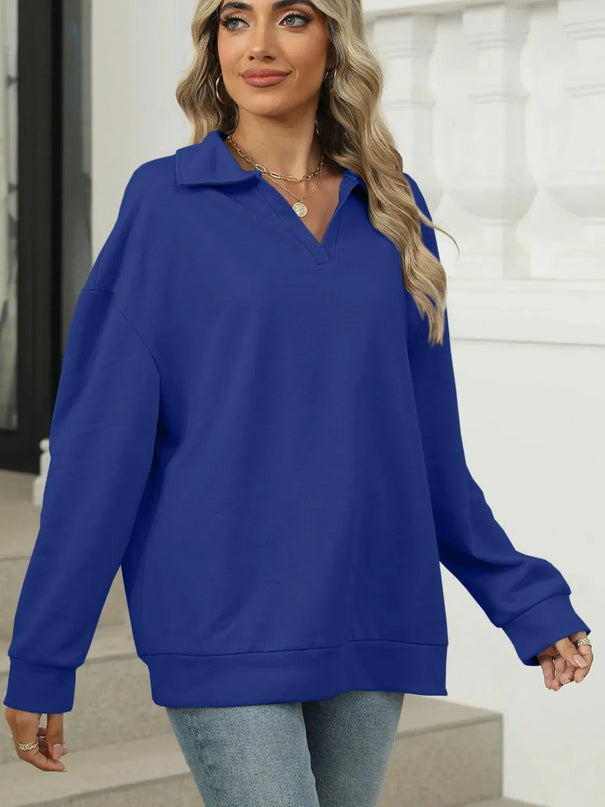 Johnny Collar Basic Long Sleeve Sweatshirt