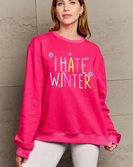 Simply Love Full Size I HATE WINTER Dropped Shoulder Sweatshirt - ShopEasier