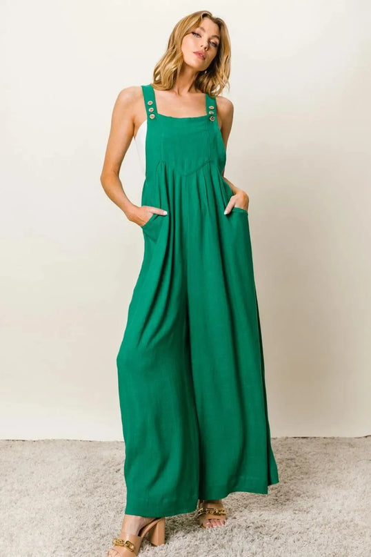 BiBi Texture Sleeveless Wide Leg Jumpsuit - ShopEasier