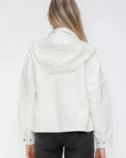 How Dare U Drawstring Hem PU Leather Zip Up Jacket - ShopEasier