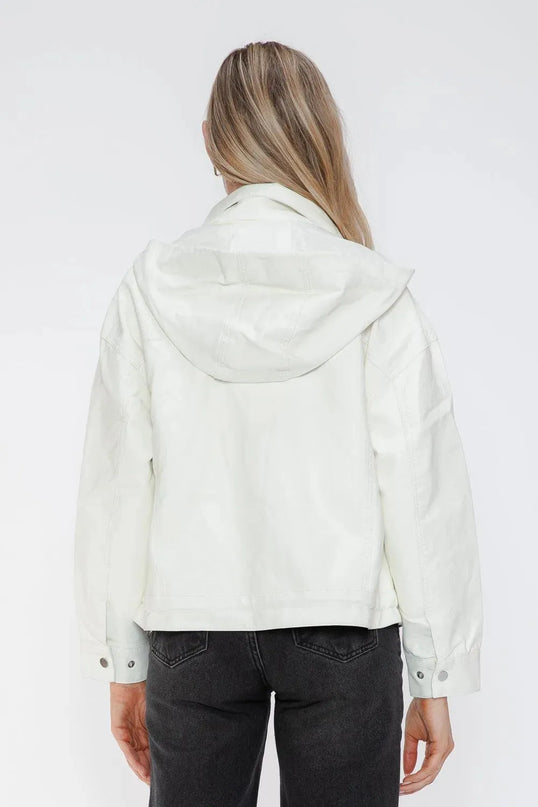 How Dare U Drawstring Hem PU Leather Zip Up Jacket - ShopEasier