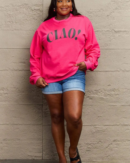 Simply Love Full Size CIAO！Round Neck Sweatshirt - ShopEasier