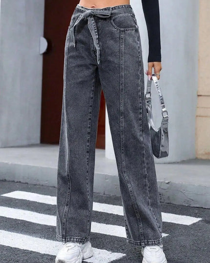 Tied Straight Leg Jeans with Pockets - ShopEasier