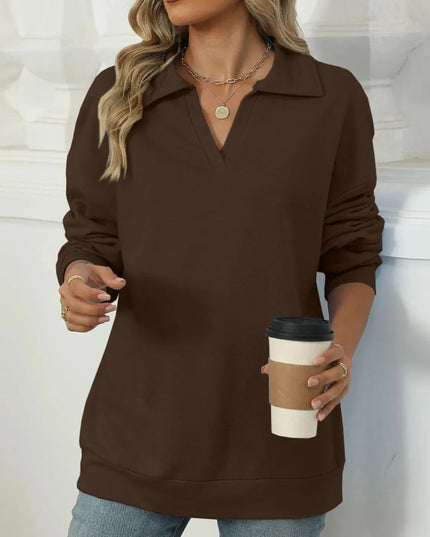 Johnny Collar Basic Long Sleeve Sweatshirt