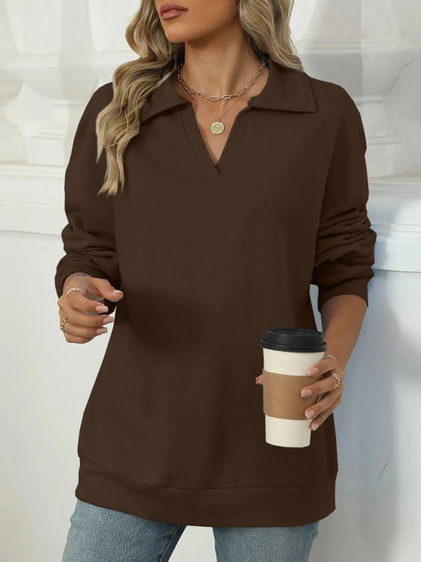 Johnny Collar Basic Long Sleeve Sweatshirt