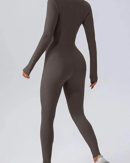 Half Zip Mock Neck Active Jumpsuit - ShopEasier