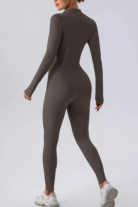 Half Zip Mock Neck Active Jumpsuit - ShopEasier