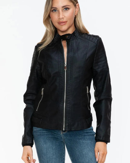 Snobbish PU Leather Biker Jacket with Side Zip Pockets - ShopEasier