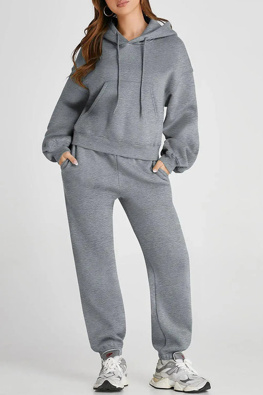 Casual Drawstring Hooded Activewear Set with Pocketed Pants