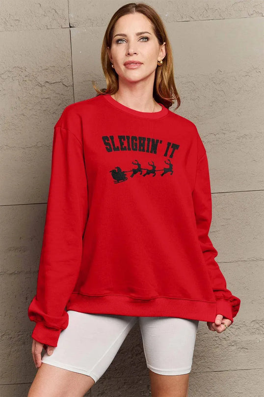 Simply Love Full Size SLEIGHIN' IT Graphic Sweatshirt - ShopEasier