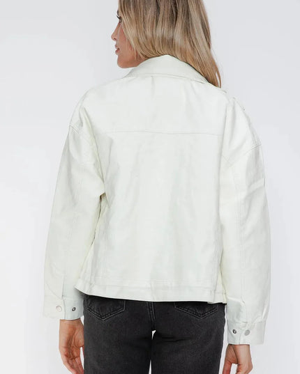 How Dare U Drawstring Hem PU Leather Zip Up Jacket - ShopEasier