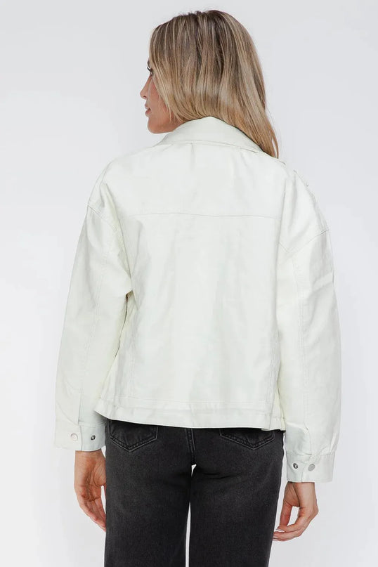 How Dare U Drawstring Hem PU Leather Zip Up Jacket - ShopEasier