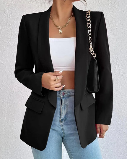 Shawl Collar Long Sleeve Blazer - ShopEasier