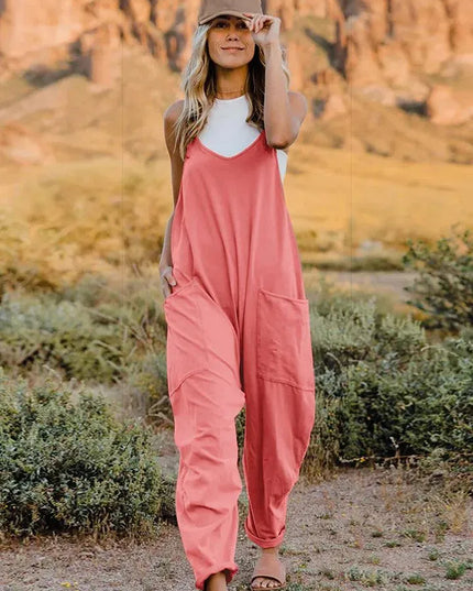 Double Take Full Size Sleeveless V-Neck Pocketed Jumpsuit - ShopEasier