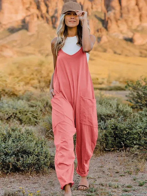 Double Take Full Size Sleeveless V-Neck Pocketed Jumpsuit - ShopEasier