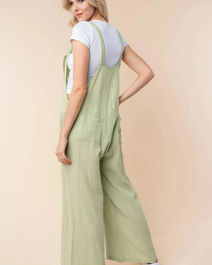 White Birch Texture Sleeveless Wide Leg Jumpsuit - ShopEasier