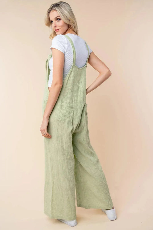 White Birch Texture Sleeveless Wide Leg Jumpsuit - ShopEasier