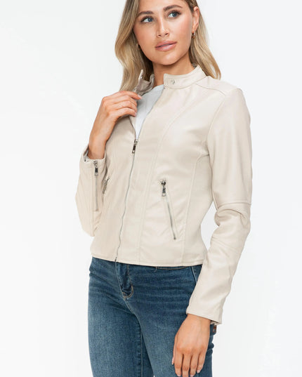 Snobbish PU Leather Zip Up Jacket with Pockets - ShopEasier