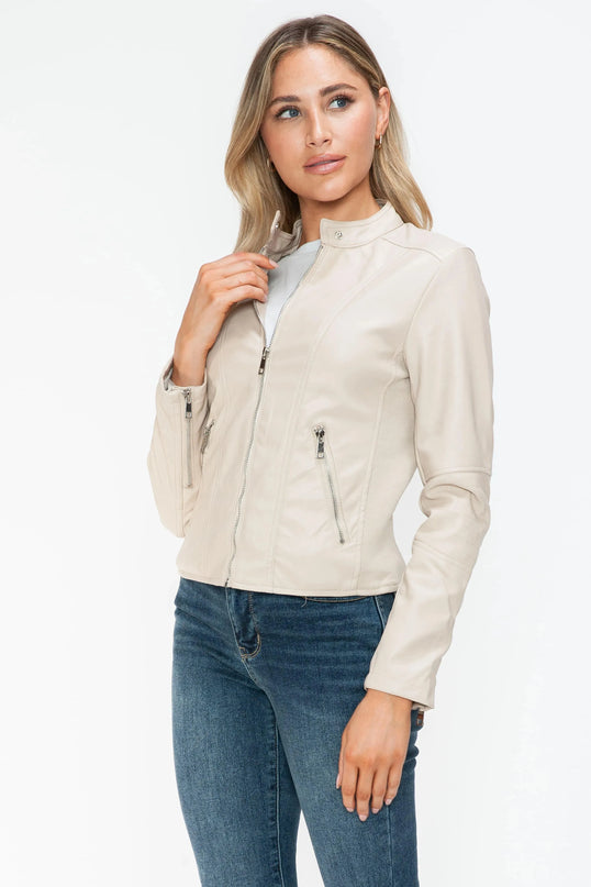 Snobbish PU Leather Zip Up Jacket with Pockets - ShopEasier