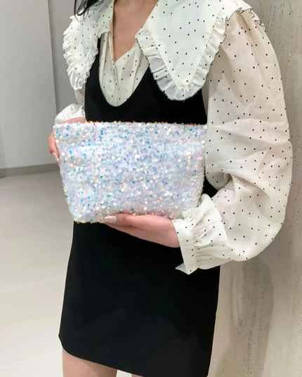 Bolso de mano con cremallera y lentejuelas brillantes