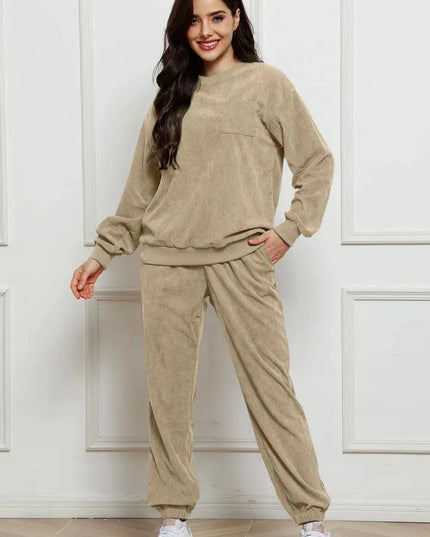 Cozy Corduroy Two-Piece Sweatshirt and Sweatpants Ensemble