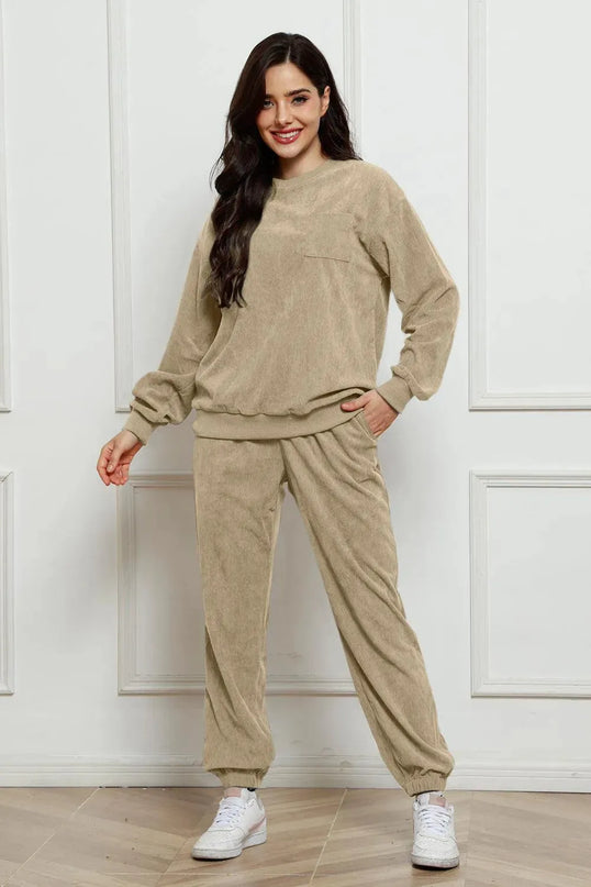 Cozy Corduroy Two-Piece Sweatshirt and Sweatpants Ensemble