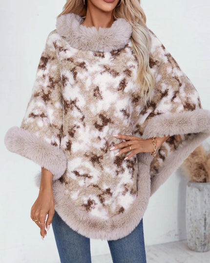 Furry Contrast Three-Quarter Poncho - ShopEasier