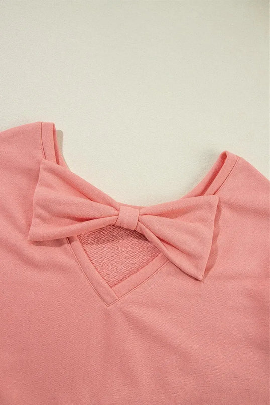 Bow Tie Detail Long Sleeve Pullover Sweatshirt