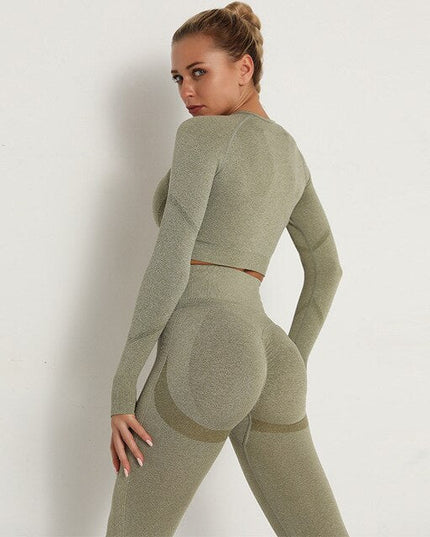 2 Piece Outfits Yoga Activewear Set Long Sleeve Crop Top High Waist Yoga Pants Sports Shirt Workout Leggings Suit Gym Clothing